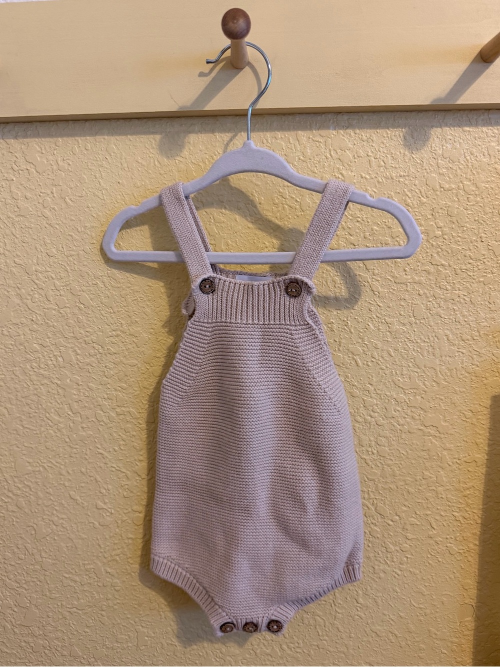 Kindly Knit Baby Romper with Button Straps - Beige